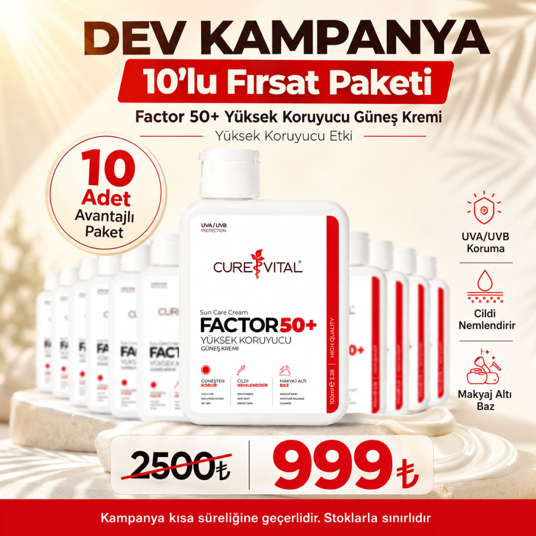 Curevital Factor 50+ SPF Güneş Kremi 100 ml - 10'Lu Fırsat Paketi