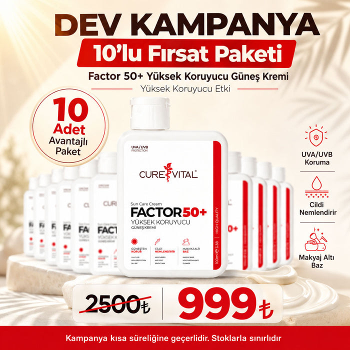 Curevital Factor 50+ SPF Güneş Kremi 100 ml - 10'Lu Fırsat Paketi