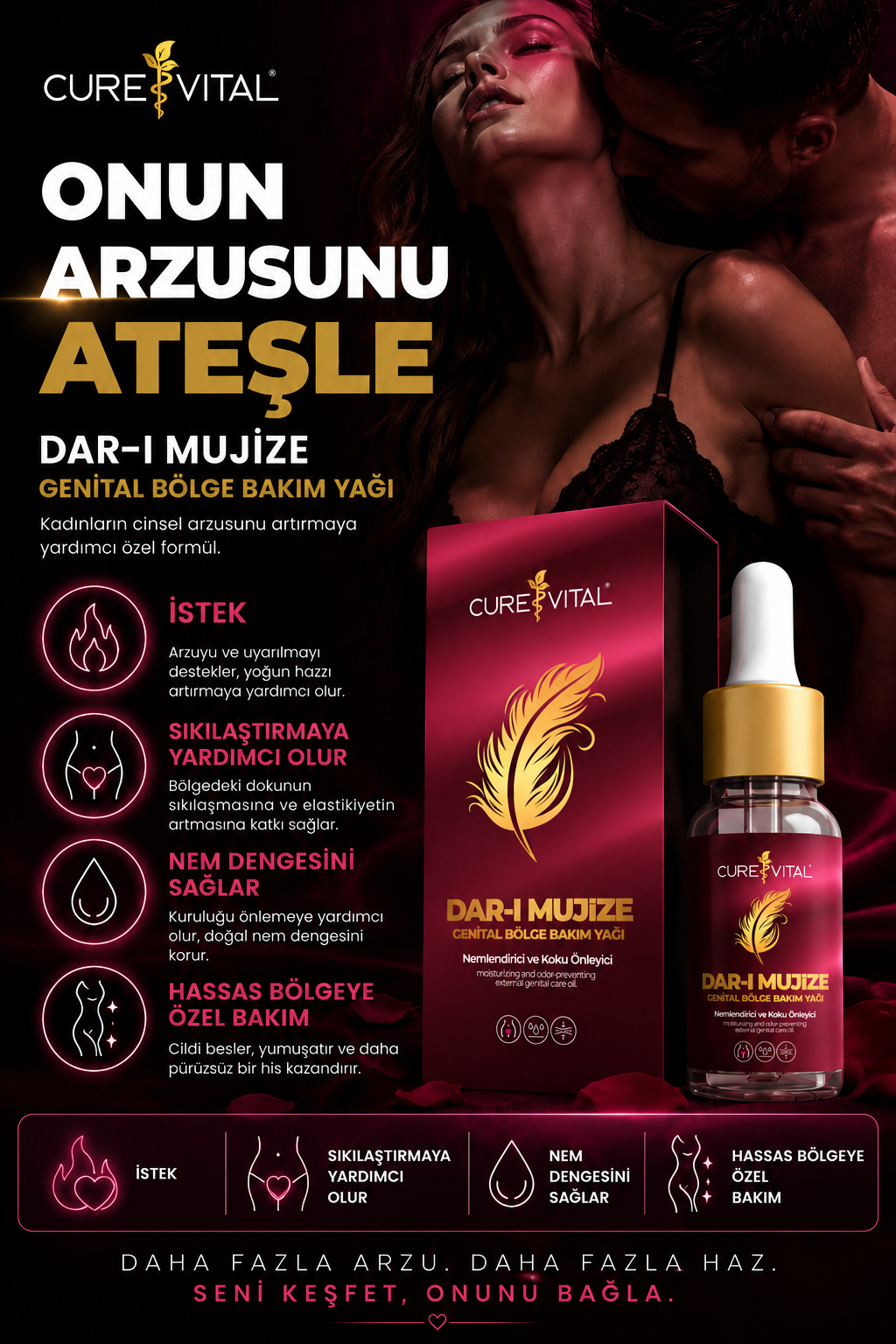 Curevital Dar-ı Mucize Genital Bölge Bakım Yağı – Nemlendirici ve Koku Önleyici Özel Bakım Yağı