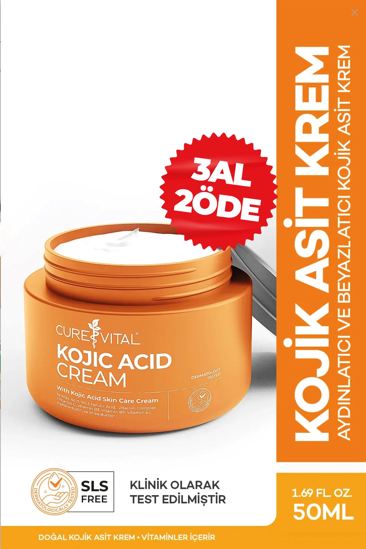 Curevital Kojic Acid Cream 50 ml – Kojik Asit İçeren Aydınlatıcı ve Beyazlatıcı Cilt Bakım Kremi