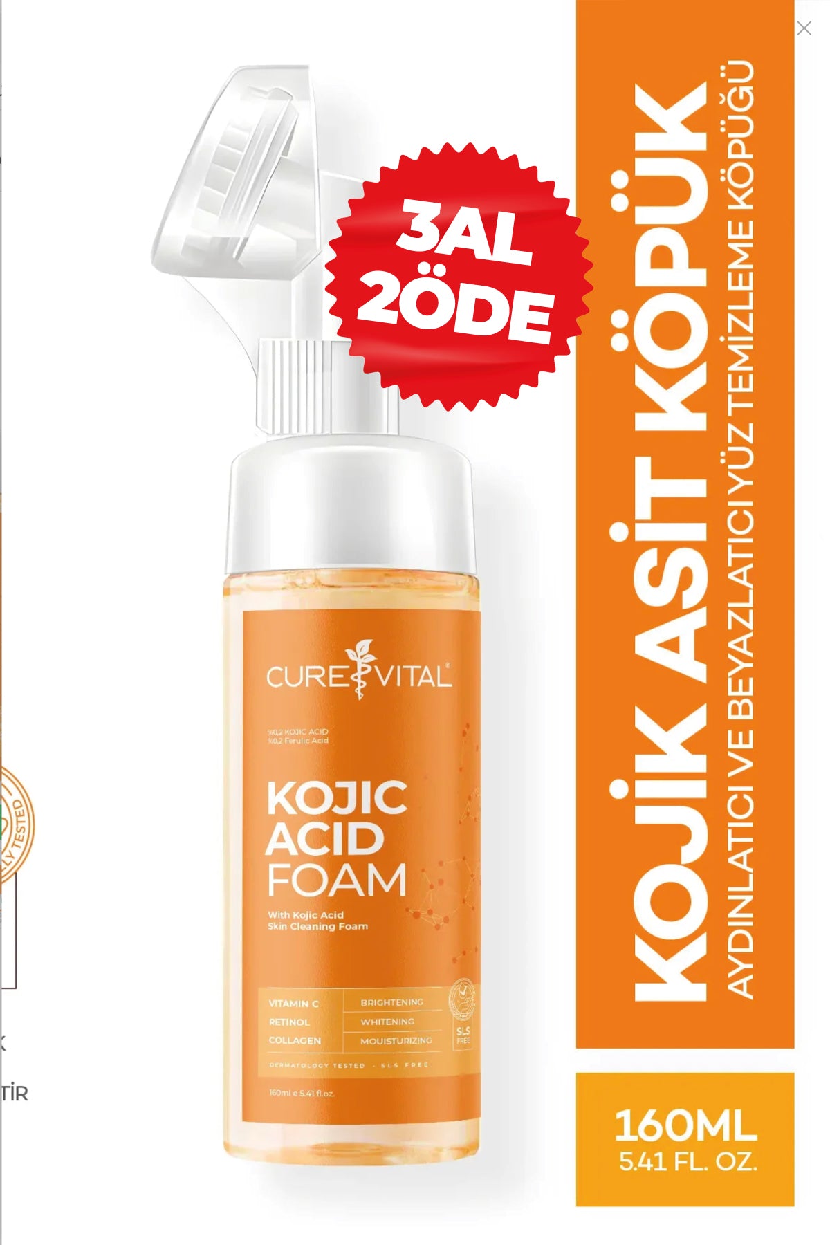 Cure Vital Kojic Acid Foam Aydınlatıcı ve Beyazlatıcı Yüz Temizleme Köpüğü 160 ML
