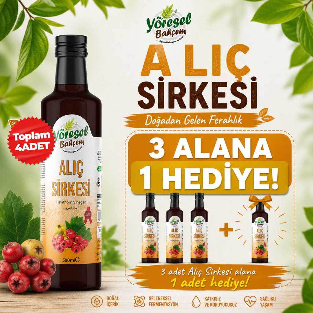 Yöresel Bahçem Alıç Sirkesi 500 ml – Doğal Fermente, Katkısız | 3 Alana 1 Hediye