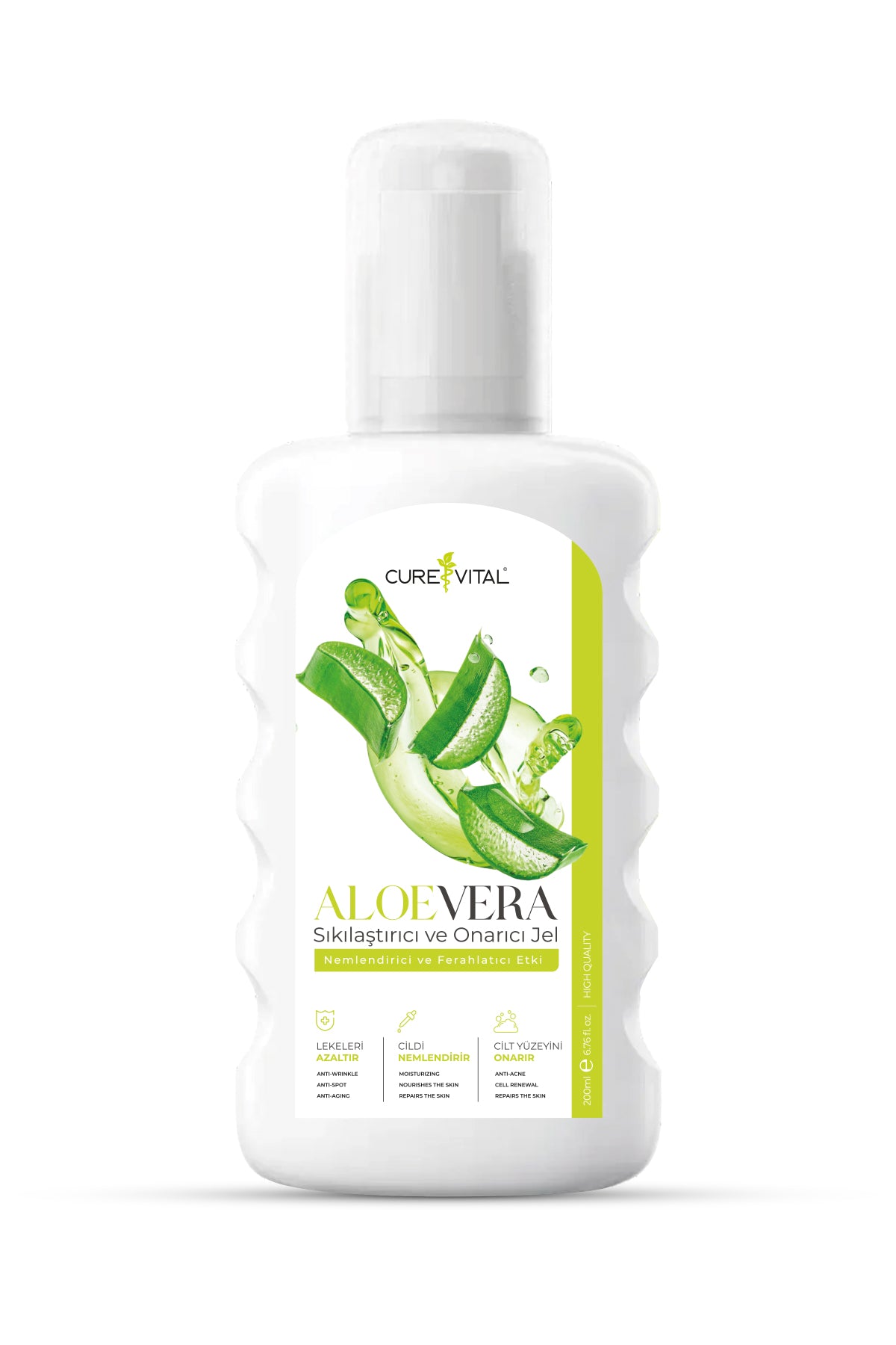 Curevital Aloe Vera Sıkılaştırıcı ve Onarıcı Jel 200 ml – Nemlendirici ve Ferahlatıcı Cilt Bakım Jeli