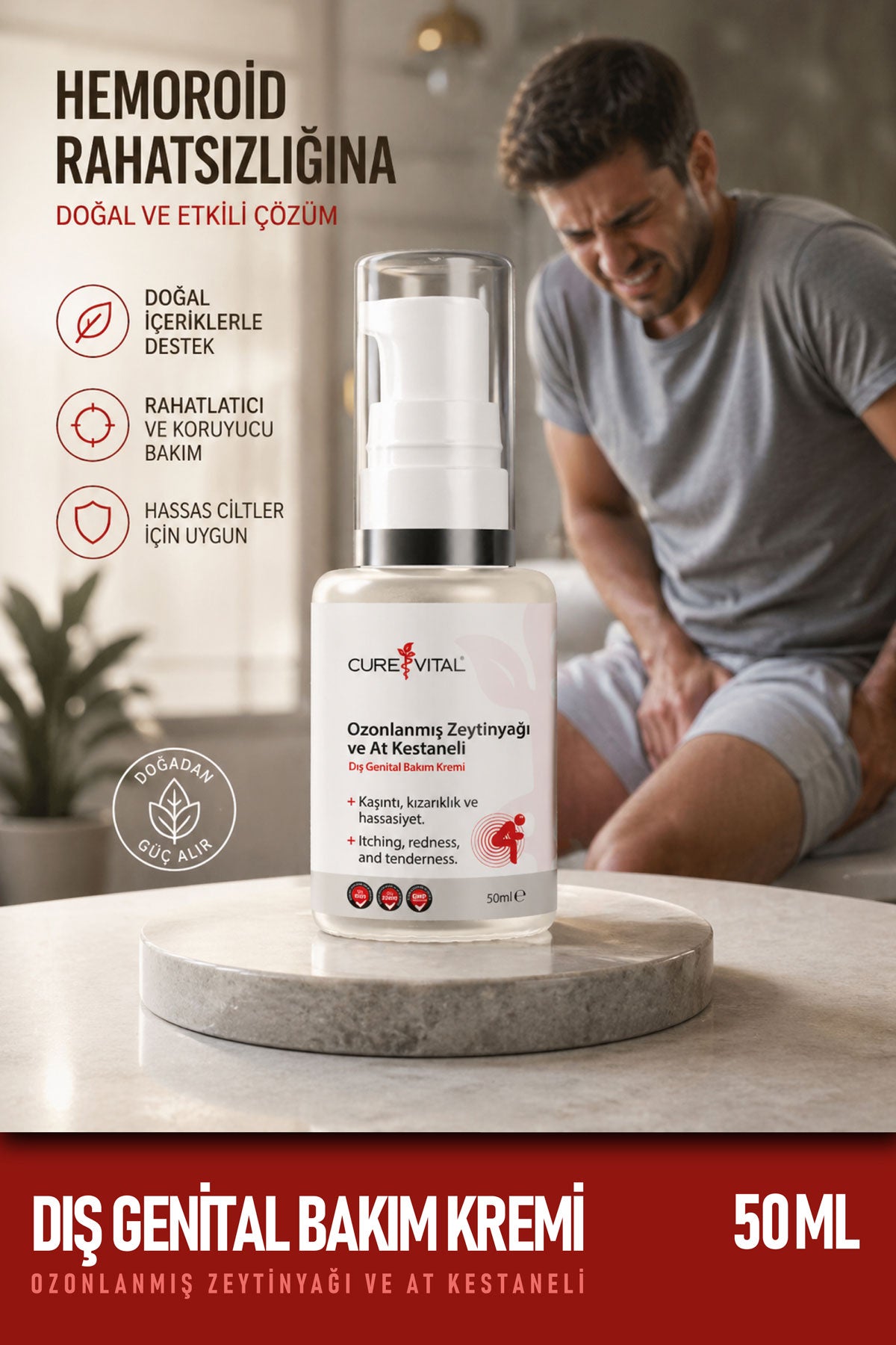 Cure Vital Ozonlanmış Zeytinyağı ve At Kestanesi Dış Genital Bakım Kremi 50 ML