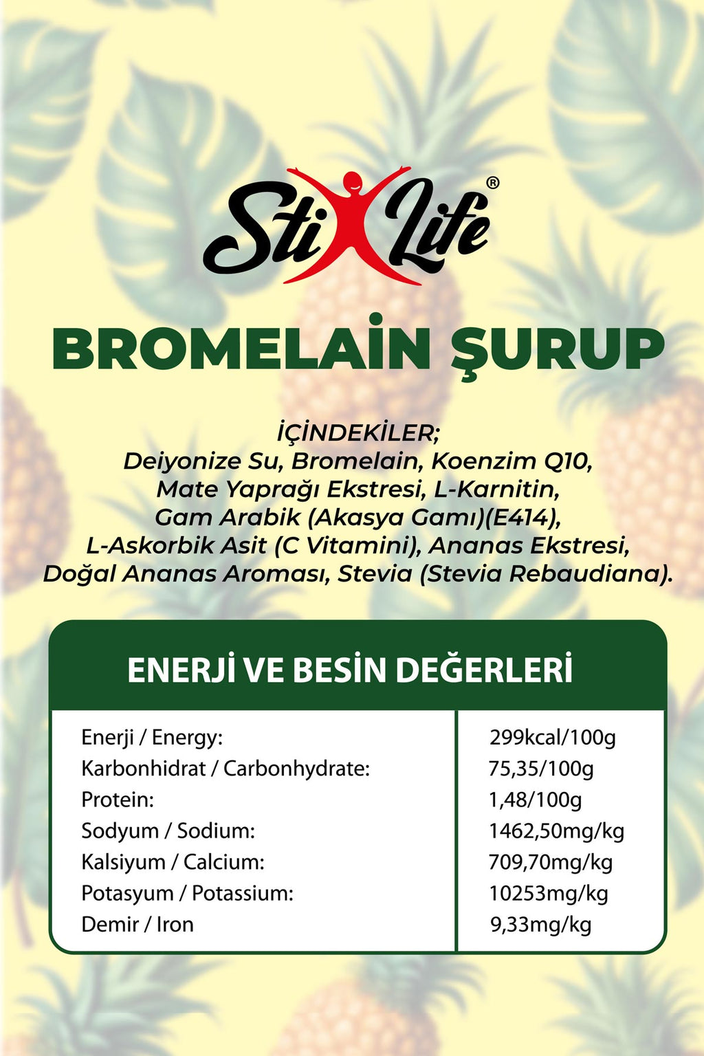 StixLife Bromelain Şurubu 250 ml – Sindirim & Ödem Desteği | 3 Alana 1 Hediye