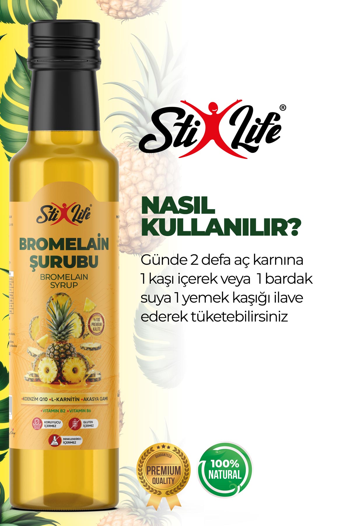 Bromelain Şurubu 250ml - Doğal & Sindirim ve Bağışıklık Desteği - Yöresel Bahçem
