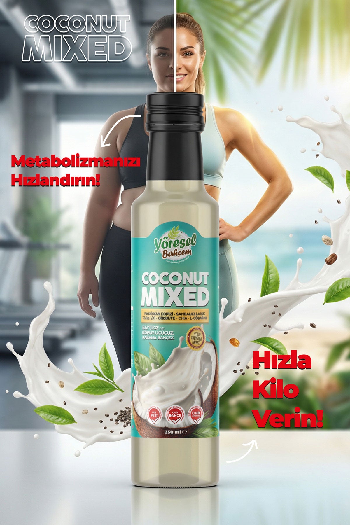 Yöresel Bahçem coconut mix 250 ml hindistan cevizi aromalı bitkisel karışım metabolizma destekleyici doğal içecek
