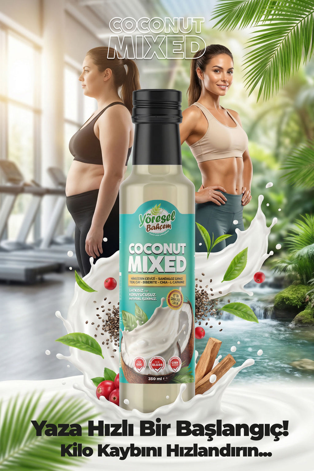 Yöresel Bahçem coconut mix 250 ml hindistan cevizi aromalı bitkisel karışım metabolizma destekleyici doğal içecek