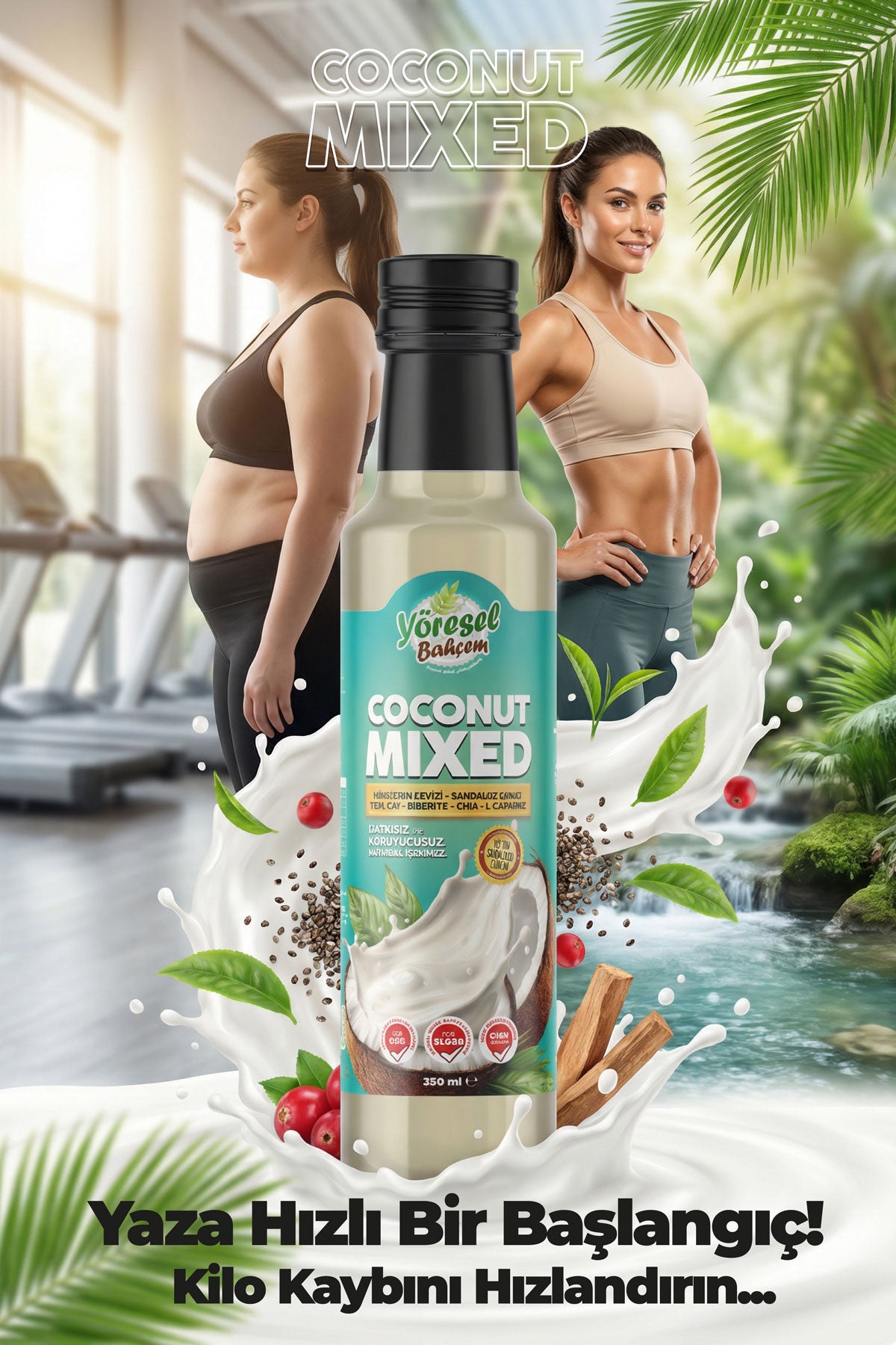 Yöresel Bahçem coconut mix 250 ml hindistan cevizi aromalı bitkisel karışım metabolizma destekleyici doğal içecek