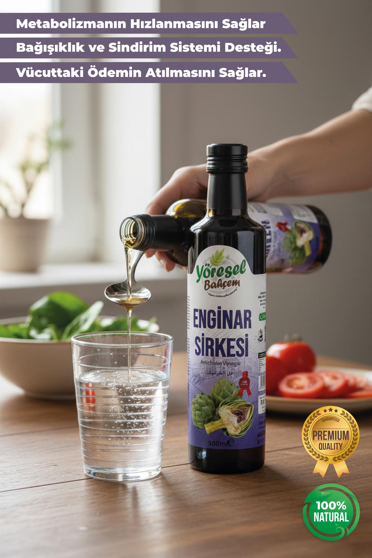 Yöresel Bahçem Enginar Sirkesi 500 ml – Doğal Fermente, Katkısız | 3 Alana 1 Hediye