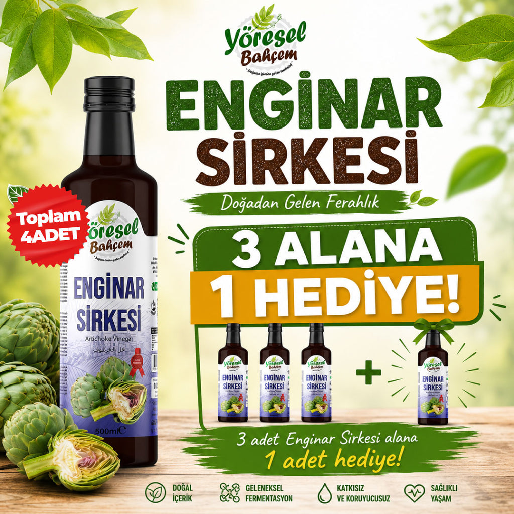 Yöresel Bahçem Enginar Sirkesi 500 ml – Doğal Fermente, Katkısız | 3 Alana 1 Hediye