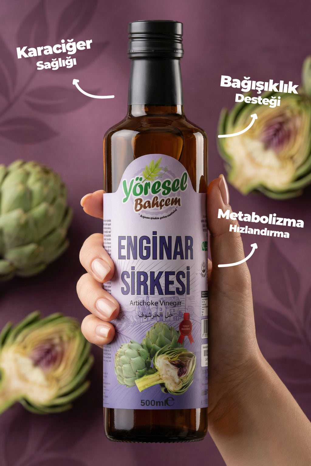 Enginar Sirkesi 500ml - Karaciğer ve Sindirim Dostu - Yöresel Bahçem