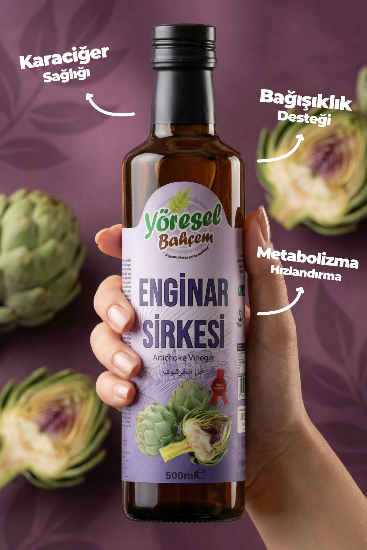 Enginar Sirkesi 500ml - Karaciğer ve Sindirim Dostu - Yöresel Bahçem