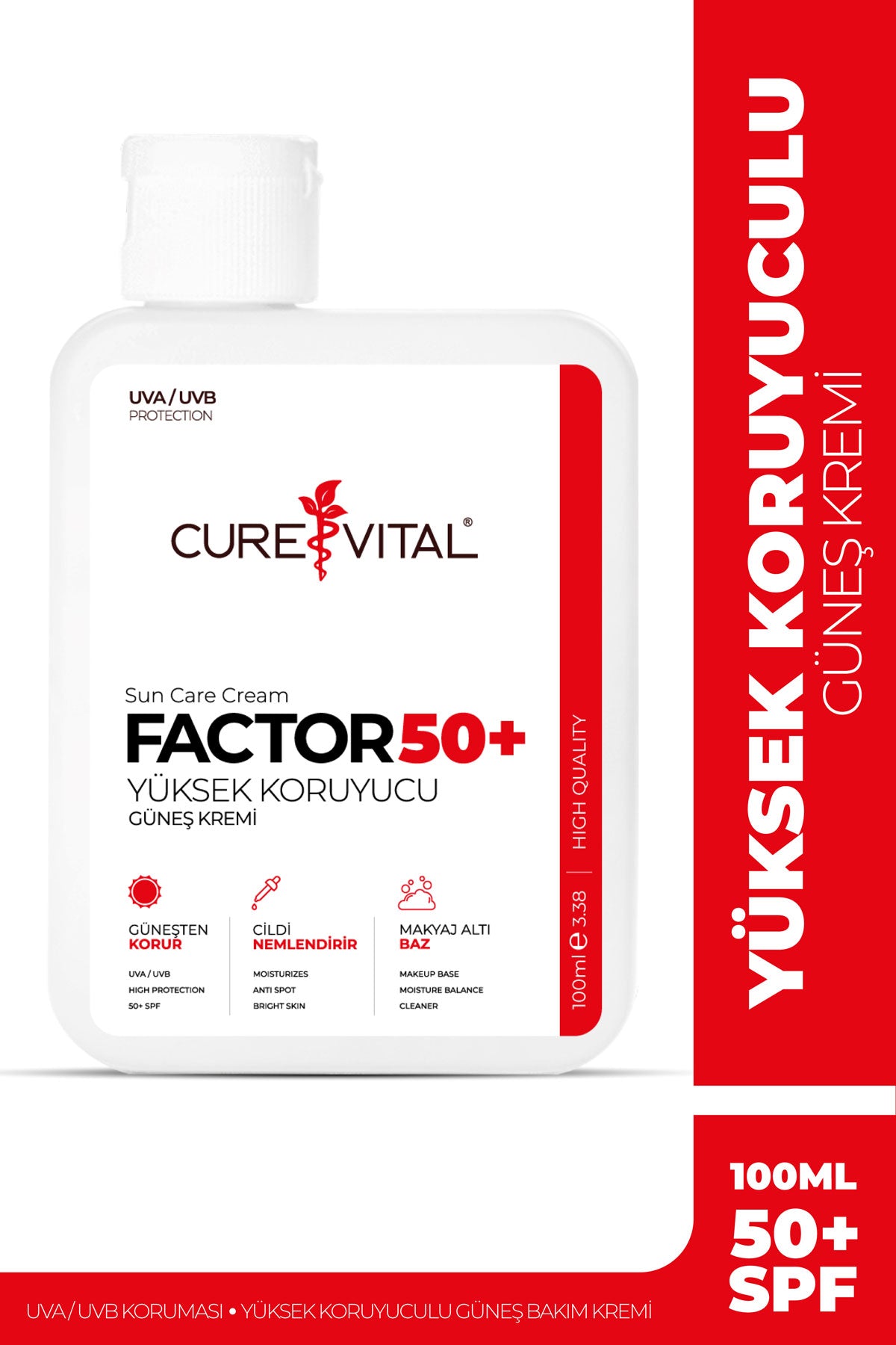 Curevital Factor 50+ SPF Güneş Kremi 100 ml – UVA/UVB Korumalı Yüksek Koruyucu Güneş Bakım Kremi