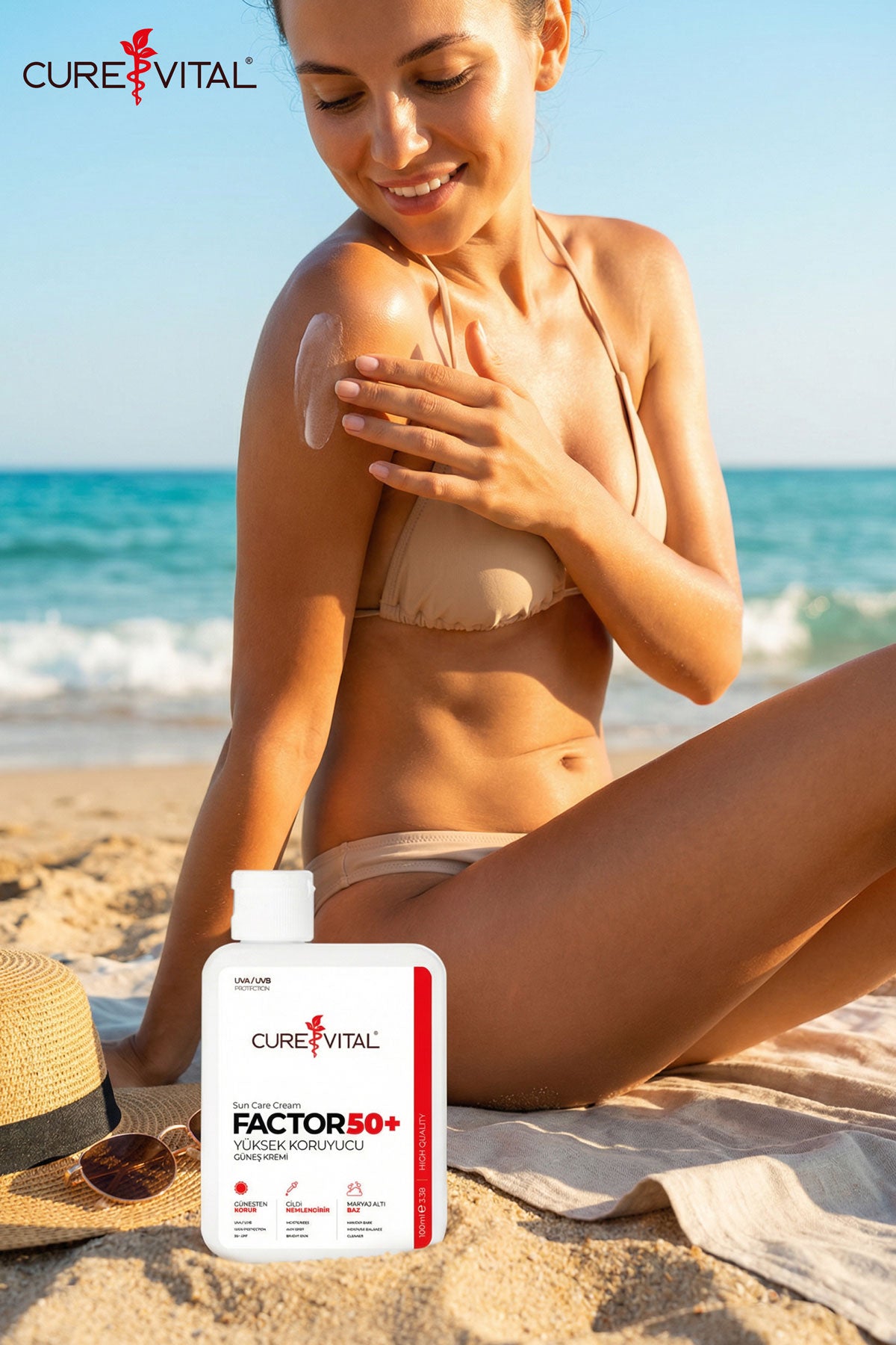 Curevital Factor 50+ SPF Güneş Kremi 100 ml – UVA/UVB Korumalı Yüksek Koruyucu Güneş Bakım Kremi