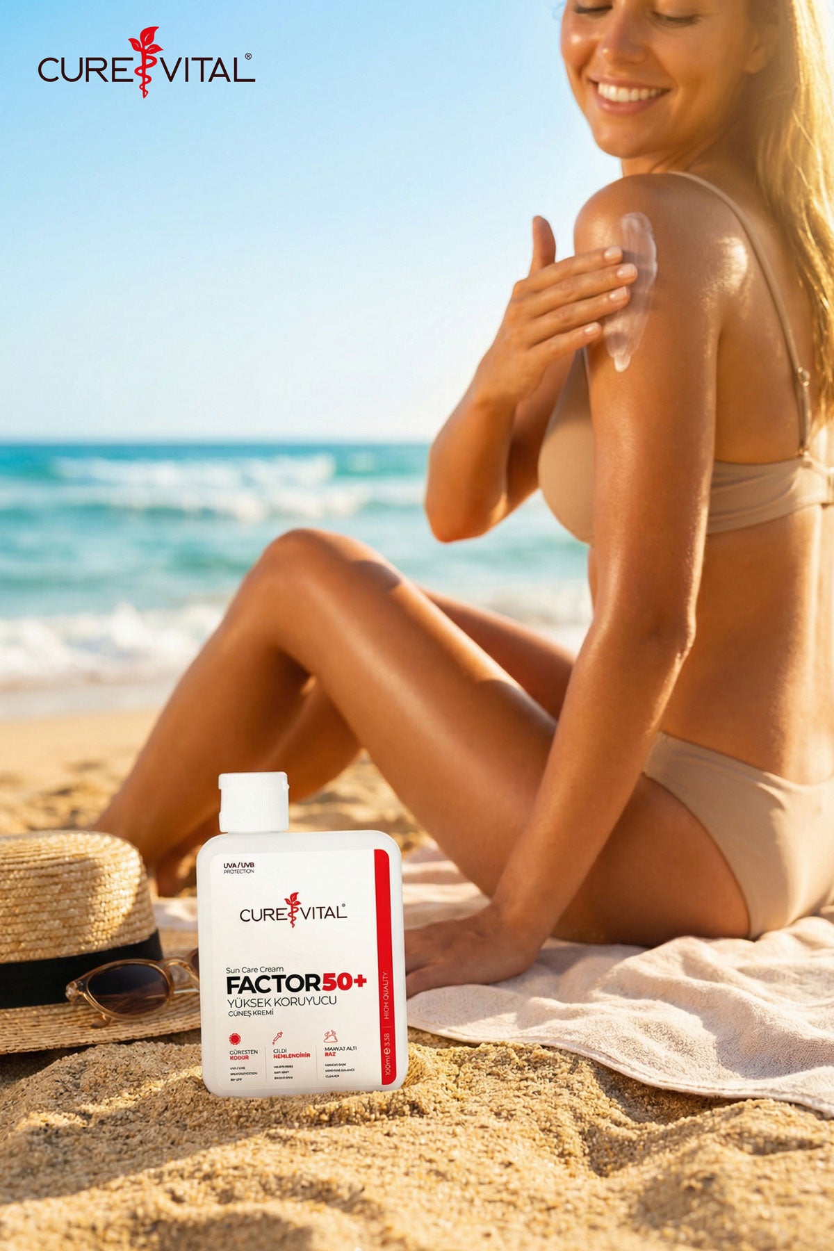 Curevital Factor 50+ SPF Güneş Kremi 100 ml – UVA/UVB Korumalı Yüksek Koruyucu Güneş Bakım Kremi
