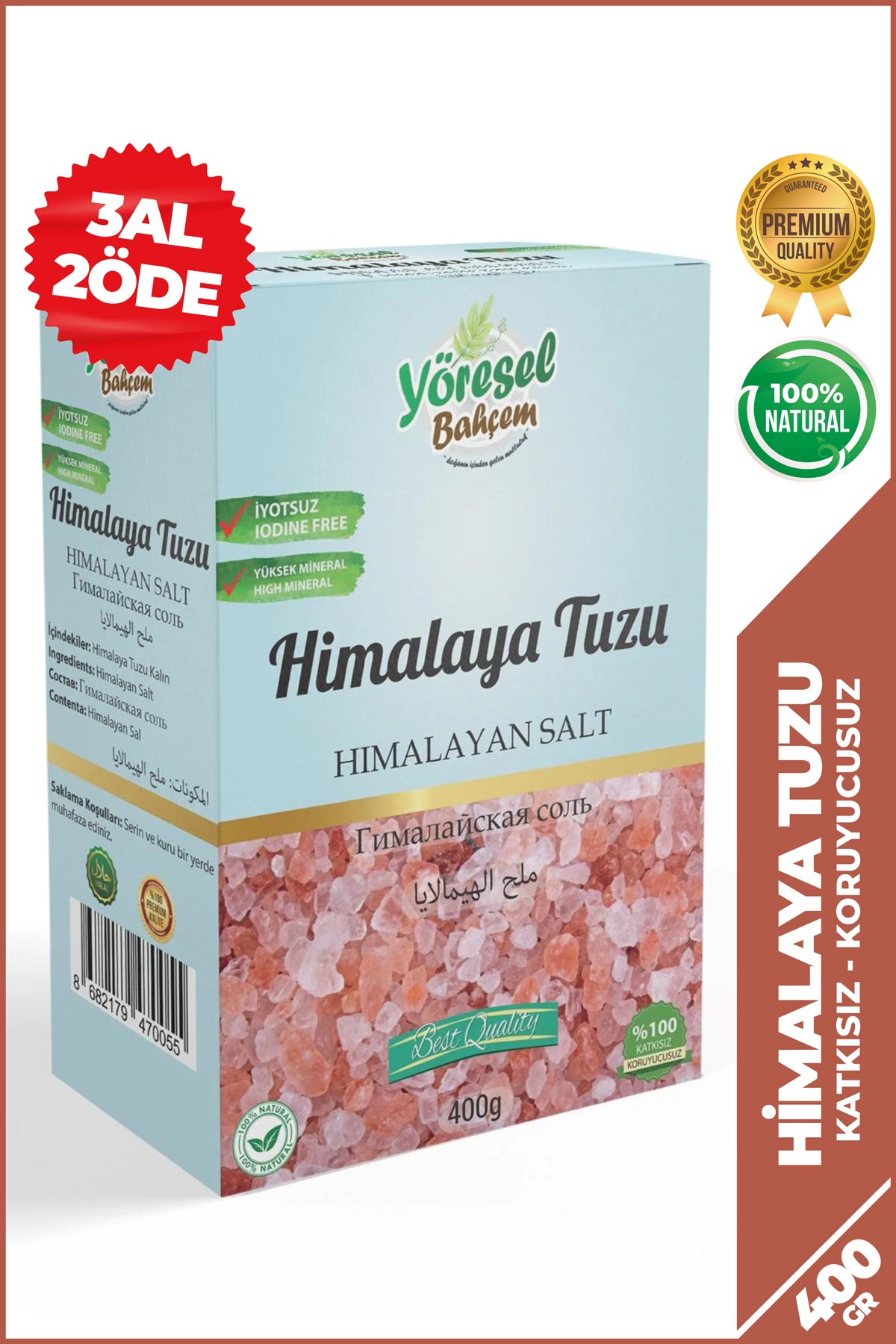 Himalaya Tuzu 400g Kalın - Doğal & Mineralli Sofralık Tuz - Yöresel Bahçem