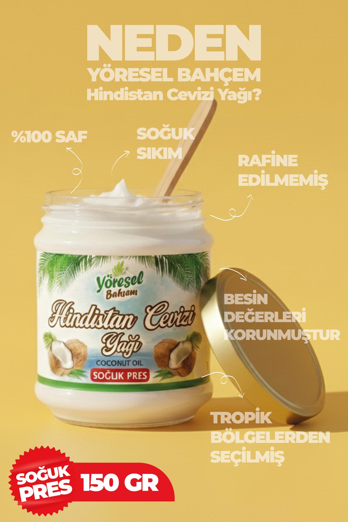 Hindistan Cevizi Yağı Soğuk Pres - Doğal & Katkısız - Yöresel Bahçem