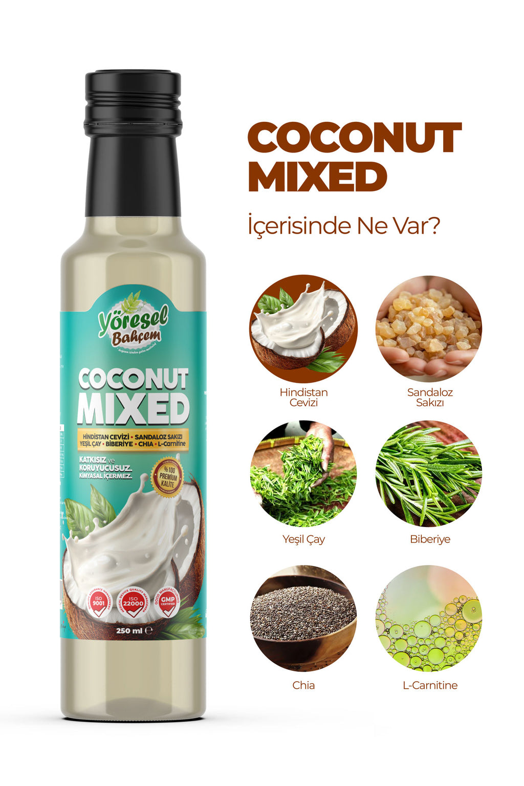 Yöresel Bahçem coconut mix 250 ml hindistan cevizi aromalı bitkisel karışım metabolizma destekleyici doğal içecek