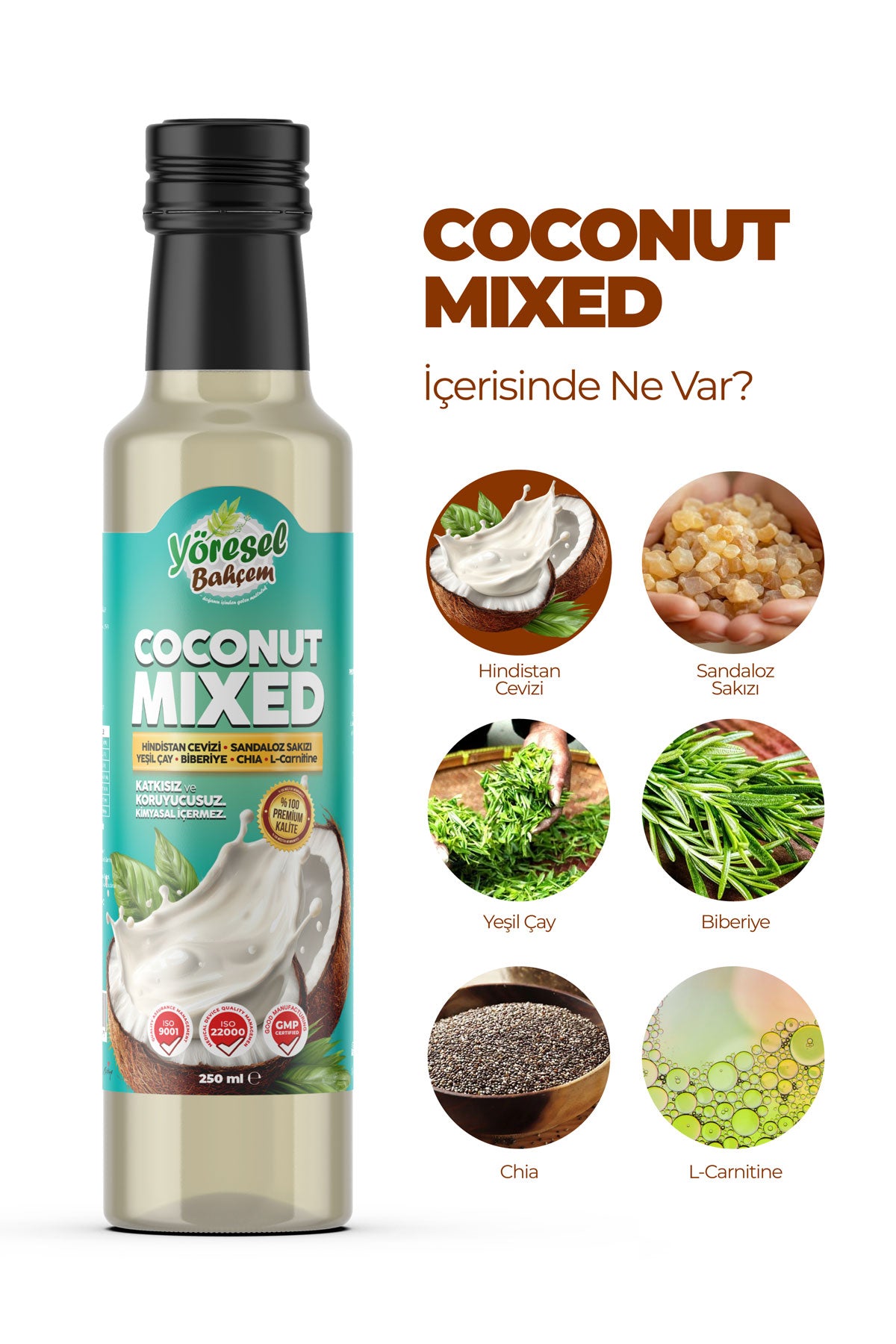 Yöresel Bahçem coconut mix 250 ml hindistan cevizi aromalı bitkisel karışım metabolizma destekleyici doğal içecek