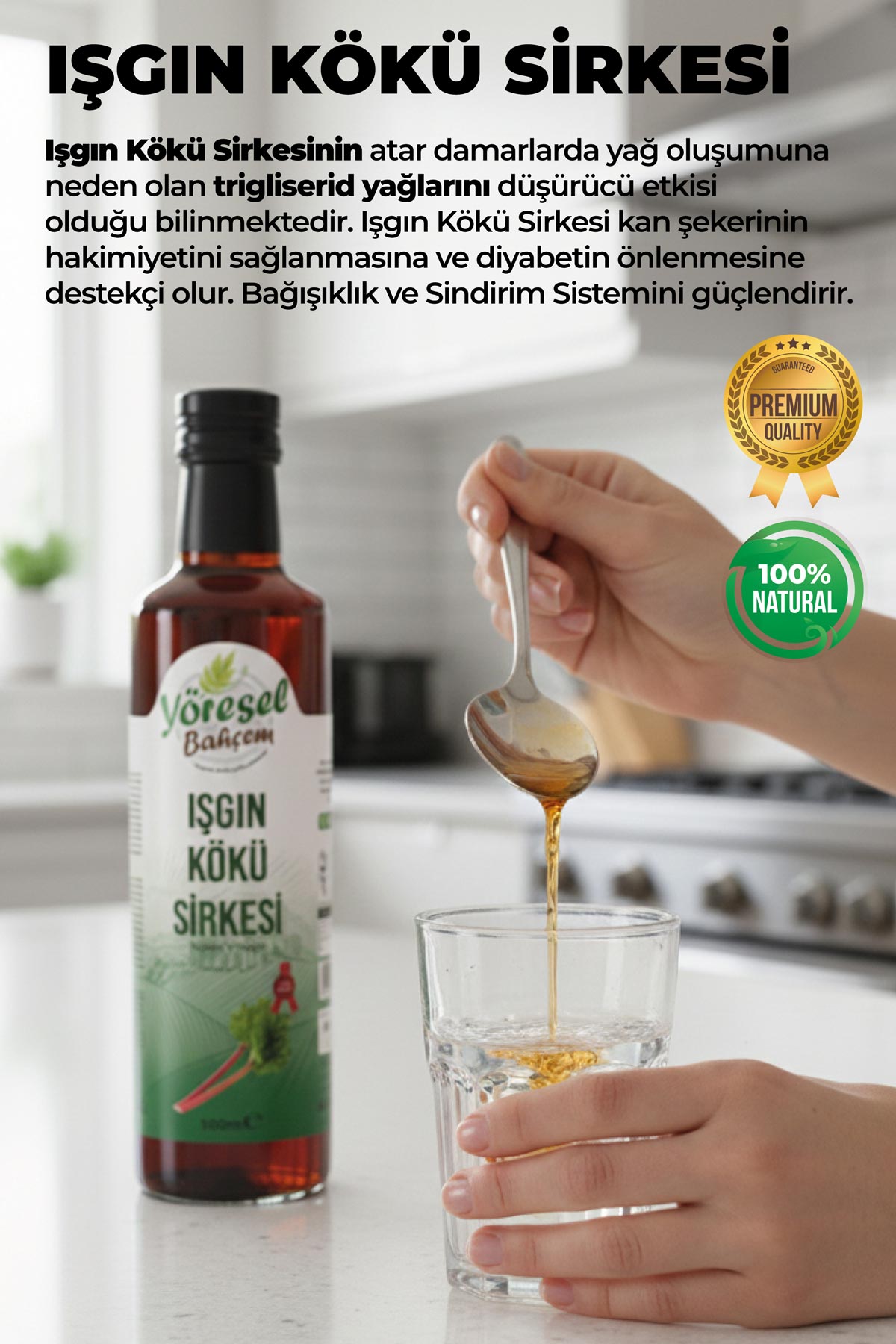 Yöresel Bahçem Işkın Kökü Sirkesi 500 ml – Doğal Fermente, Katkısız | 3 Alana 1 Hediye