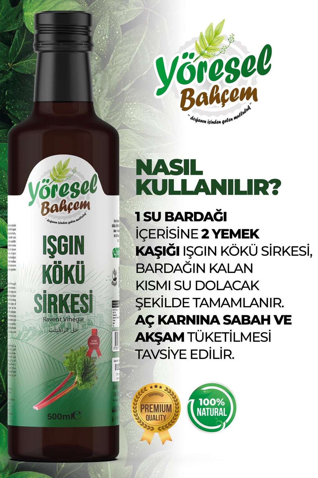 Yöresel Bahçem Işkın Kökü Sirkesi 500 ml – Doğal Fermente, Katkısız | 3 Alana 1 Hediye