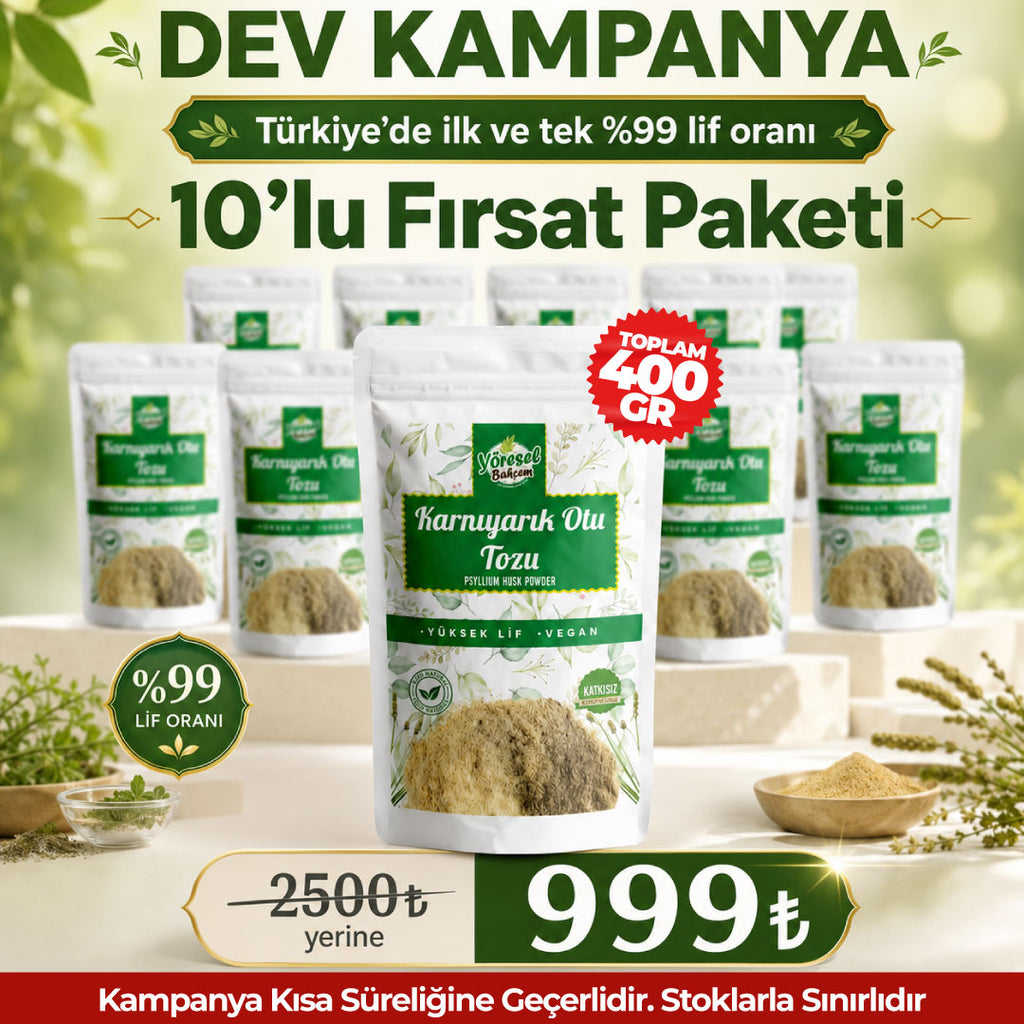 Yöresel Bahçem Karnıyarık Otu Tozu (Psyllium) – Yüksek Lif, Vegan | 10'Lu Fırsat Paketi