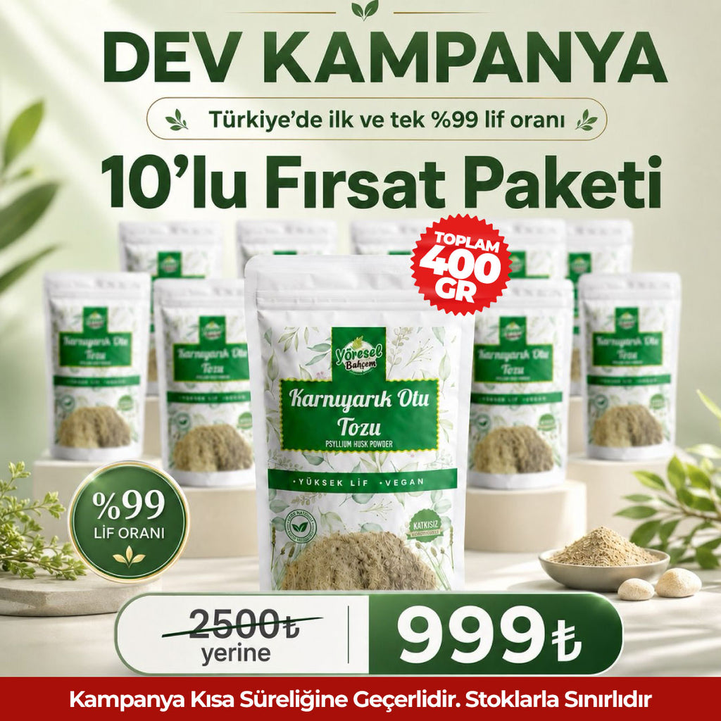 Yöresel Bahçem Karnıyarık Otu Tozu (Psyllium) – Yüksek Lif, Vegan | 10'Lu Fırsat Paketi