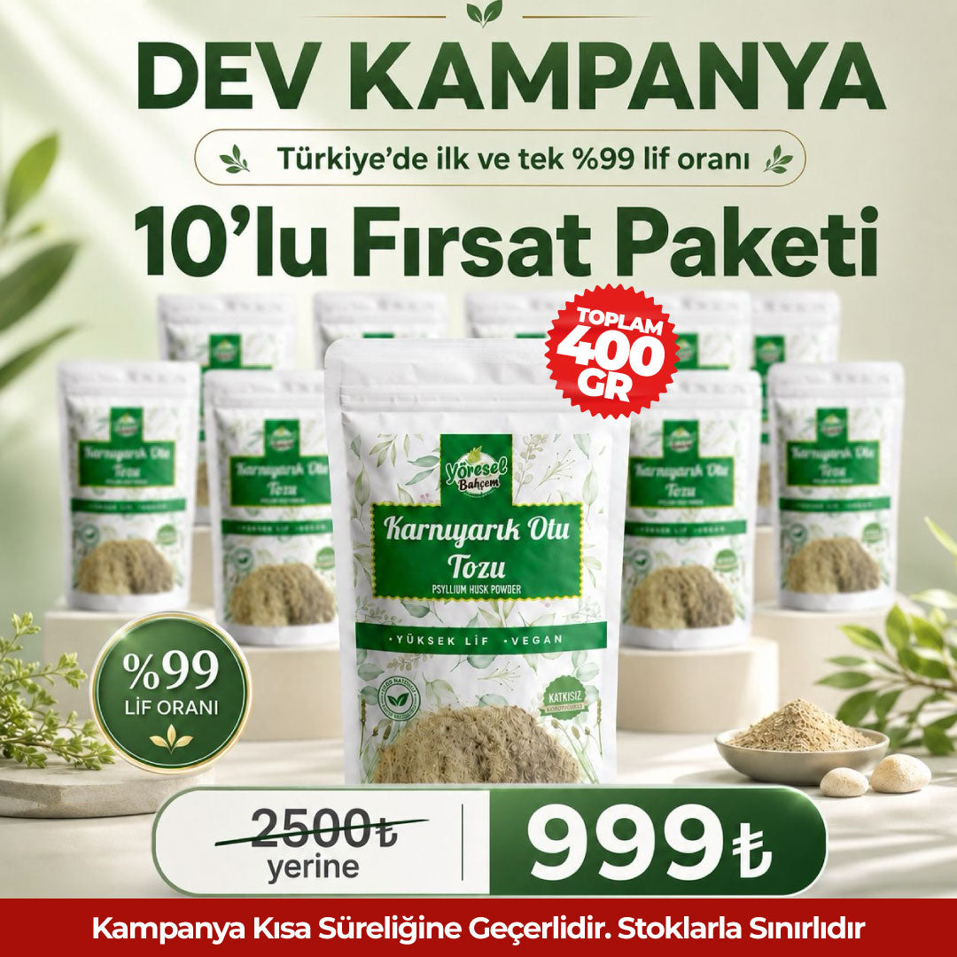 Yöresel Bahçem Karnıyarık Otu Tozu (Psyllium) – Yüksek Lif, Vegan | 10'Lu Fırsat Paketi