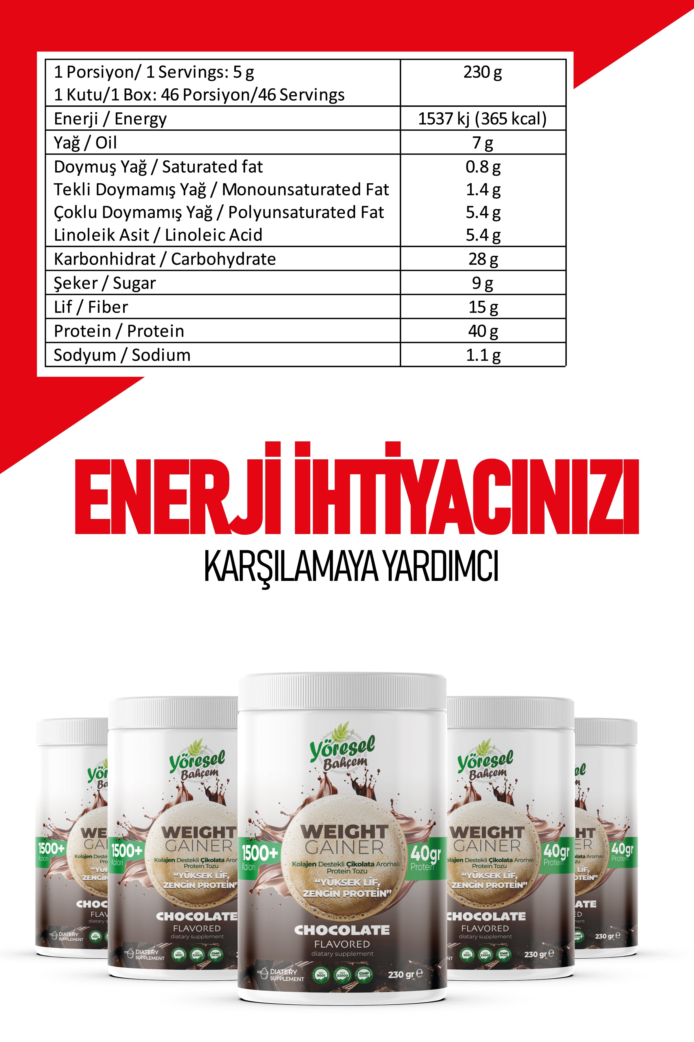 Yöresel Bahçem Kolajen ve Yüksek Lif İçerikli Kilo Aldırıcı 230G