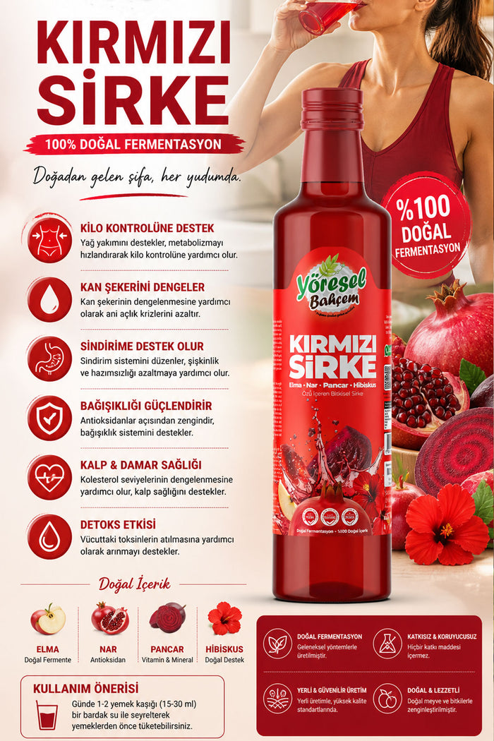 Kırmızı Sirke 100% Doğal Fermantasyon - Sağlıklı ve Katkısız - Yöresel Bahçem