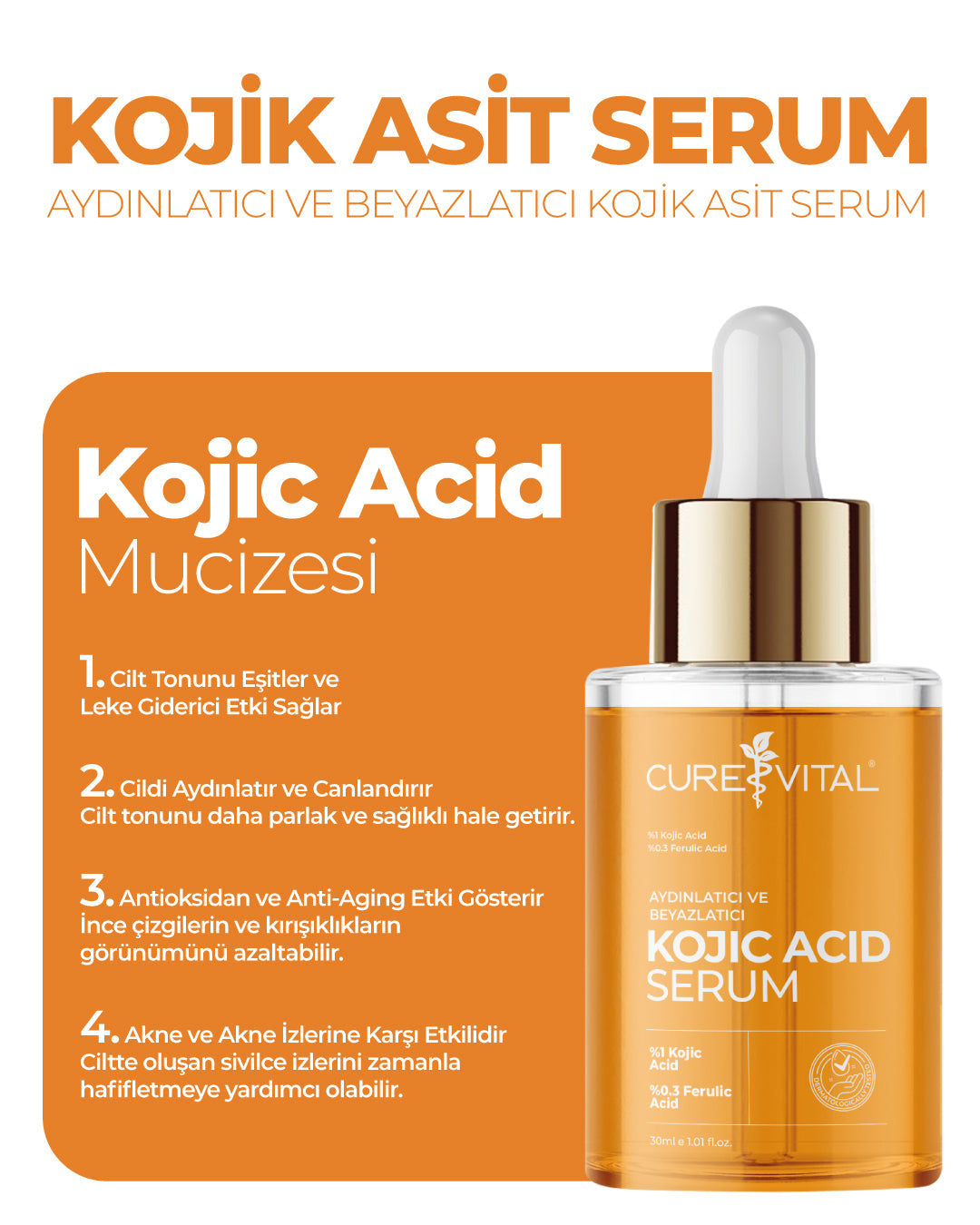 Cure Vital Kojic Acid Serum Aydınlatıcı ve Beyazlatıcı Cilt Serumu 30 ML