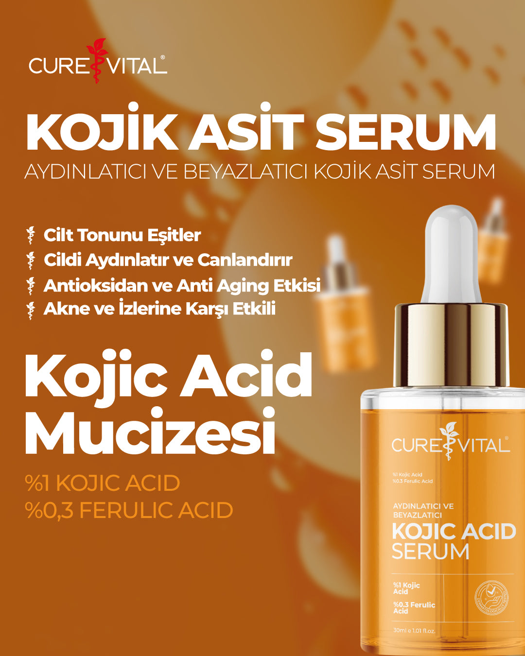 Cure Vital Kojic Acid Serum Aydınlatıcı ve Beyazlatıcı Cilt Serumu 30 ML