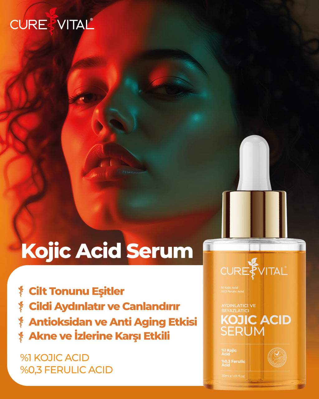 Cure Vital Kojic Acid Serum Aydınlatıcı ve Beyazlatıcı Cilt Serumu 30 ML