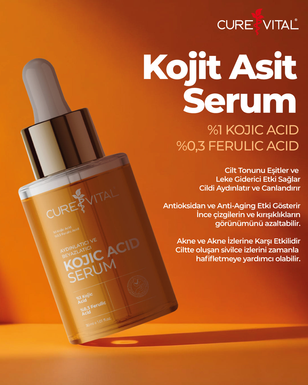 Cure Vital Kojic Acid Serum Aydınlatıcı ve Beyazlatıcı Cilt Serumu 30 ML