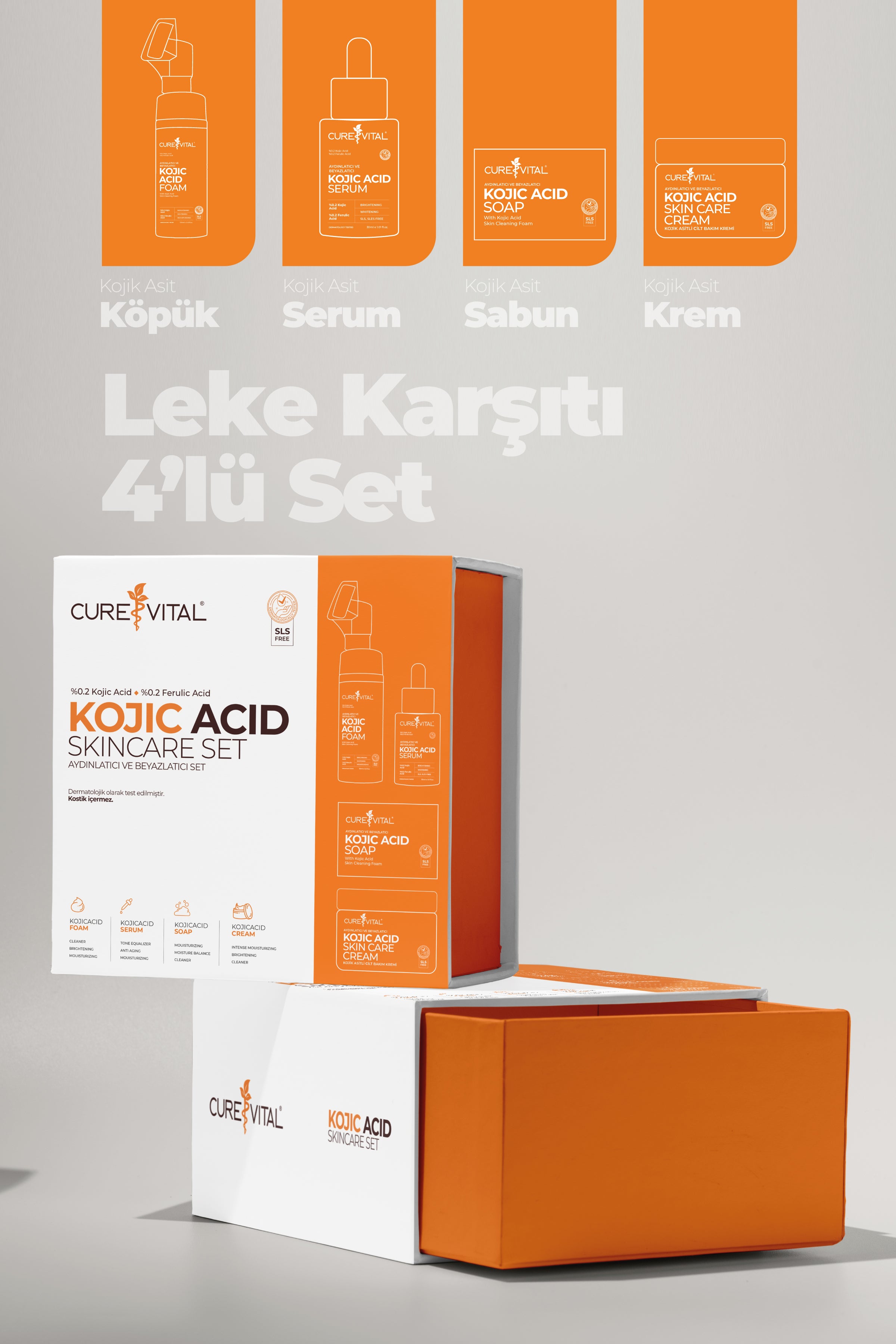 Curevital Kojic Acid Skincare Set – Leke Karşıtı 4’lü Aydınlatıcı Cilt Bakım Seti