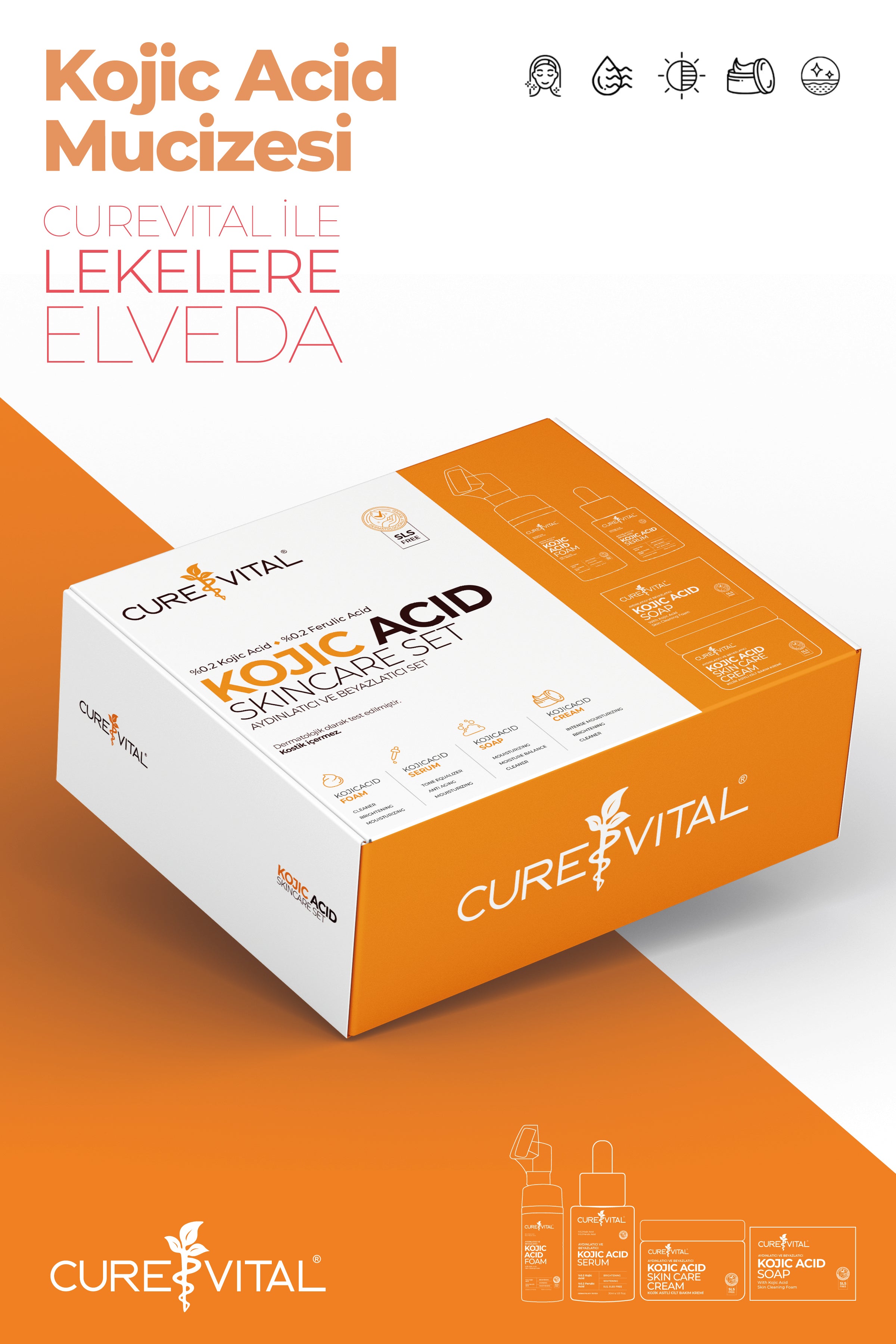 Curevital Kojic Acid Skincare Set – Leke Karşıtı 4’lü Aydınlatıcı Cilt Bakım Seti