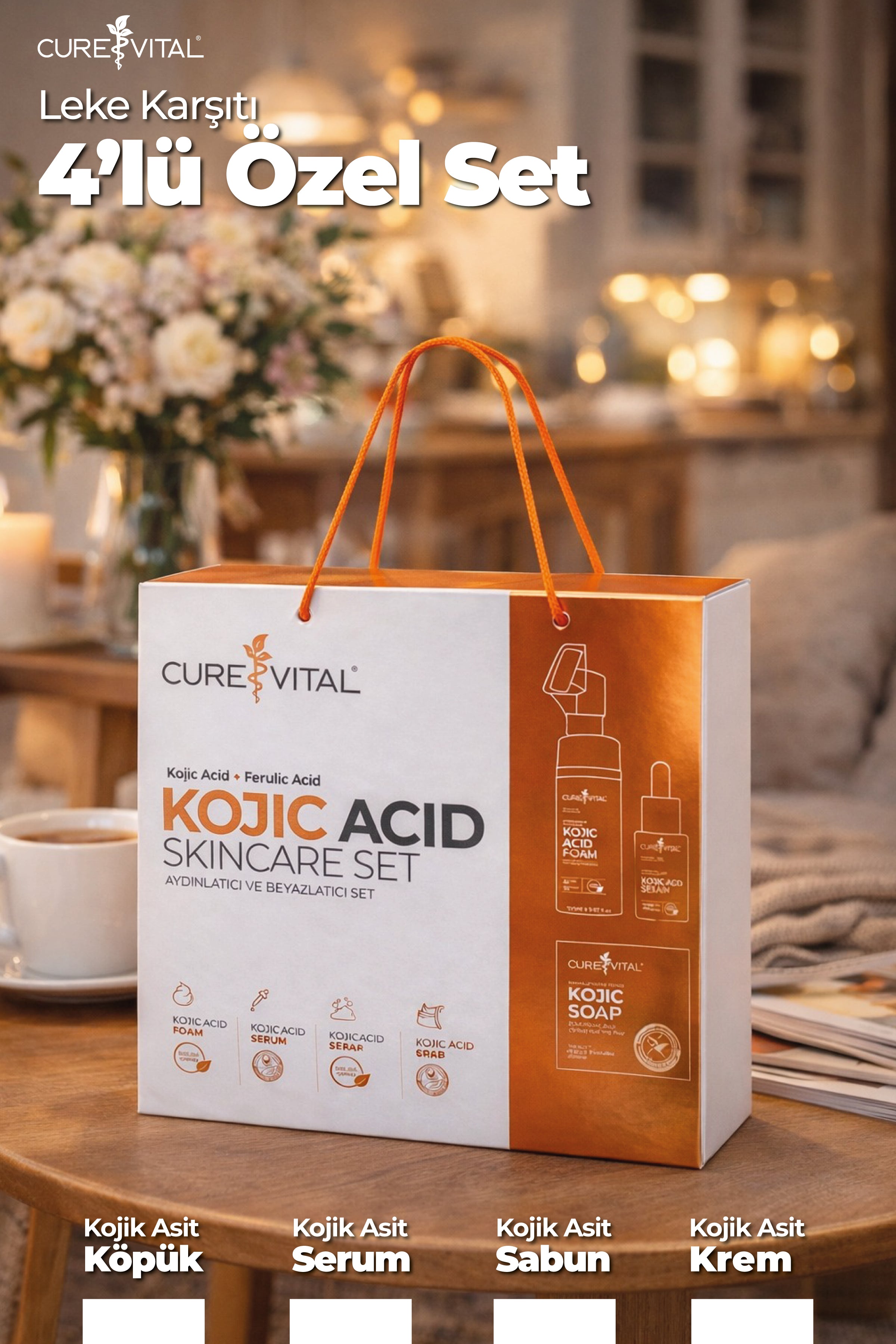 Curevital Kojic Acid Skincare Set – Leke Karşıtı 4’lü Aydınlatıcı Cilt Bakım Seti