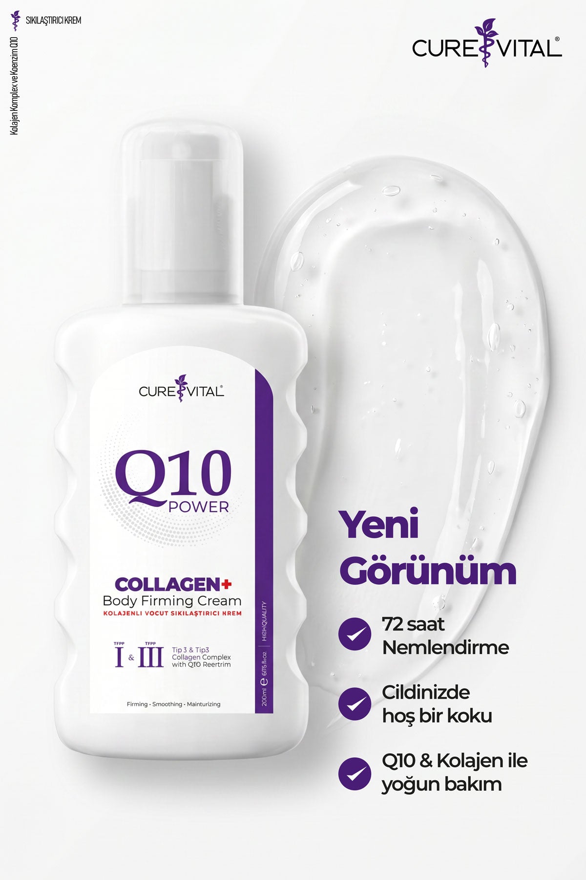 Curevital Q10 Power Collagen+ Body Firming Cream 200 ml – Kolajenli Vücut Sıkılaştırıcı Krem