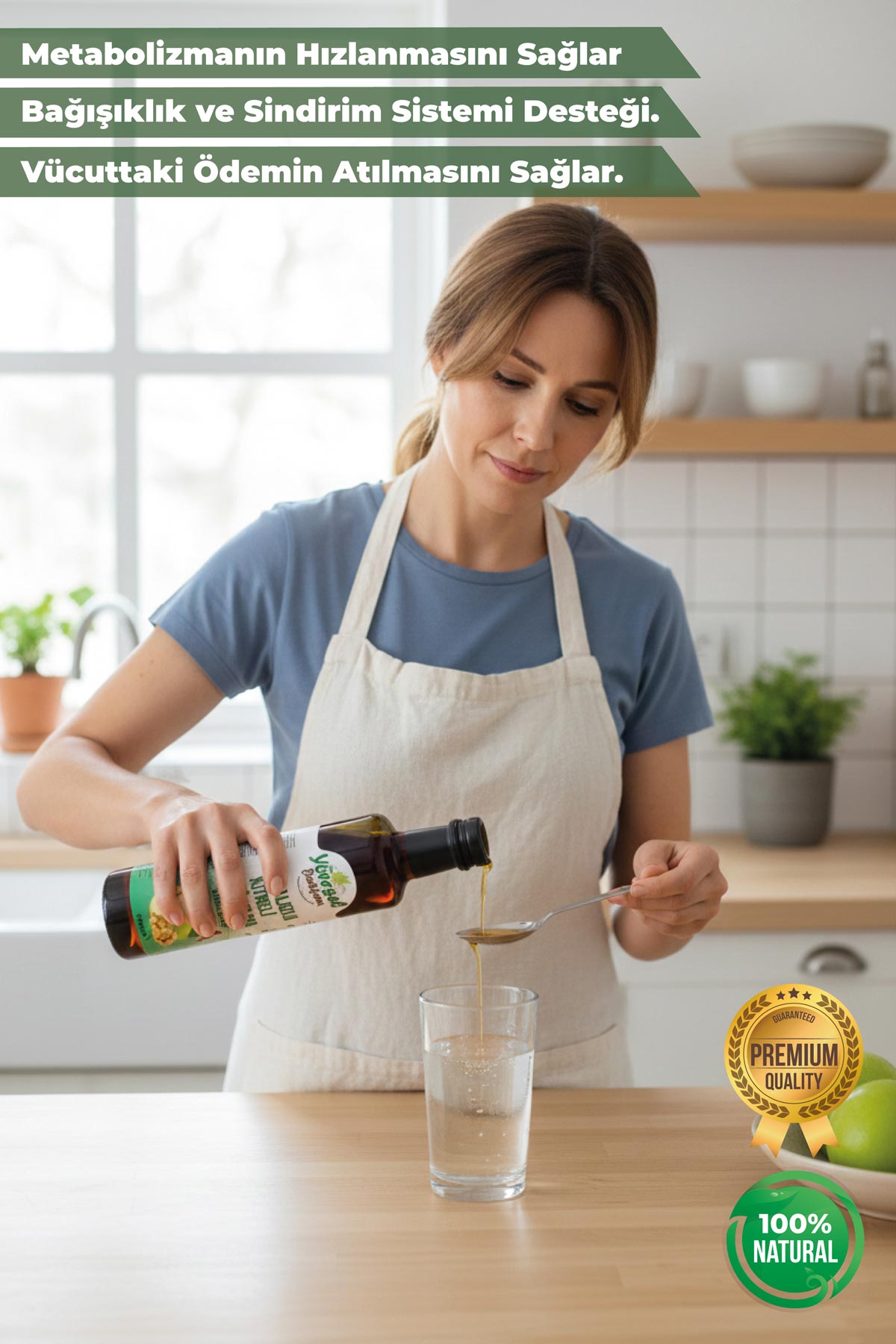 Sandalozlu Kitreli Yeşil Elma Sirkesi 500ml - Yöresel Bahçem