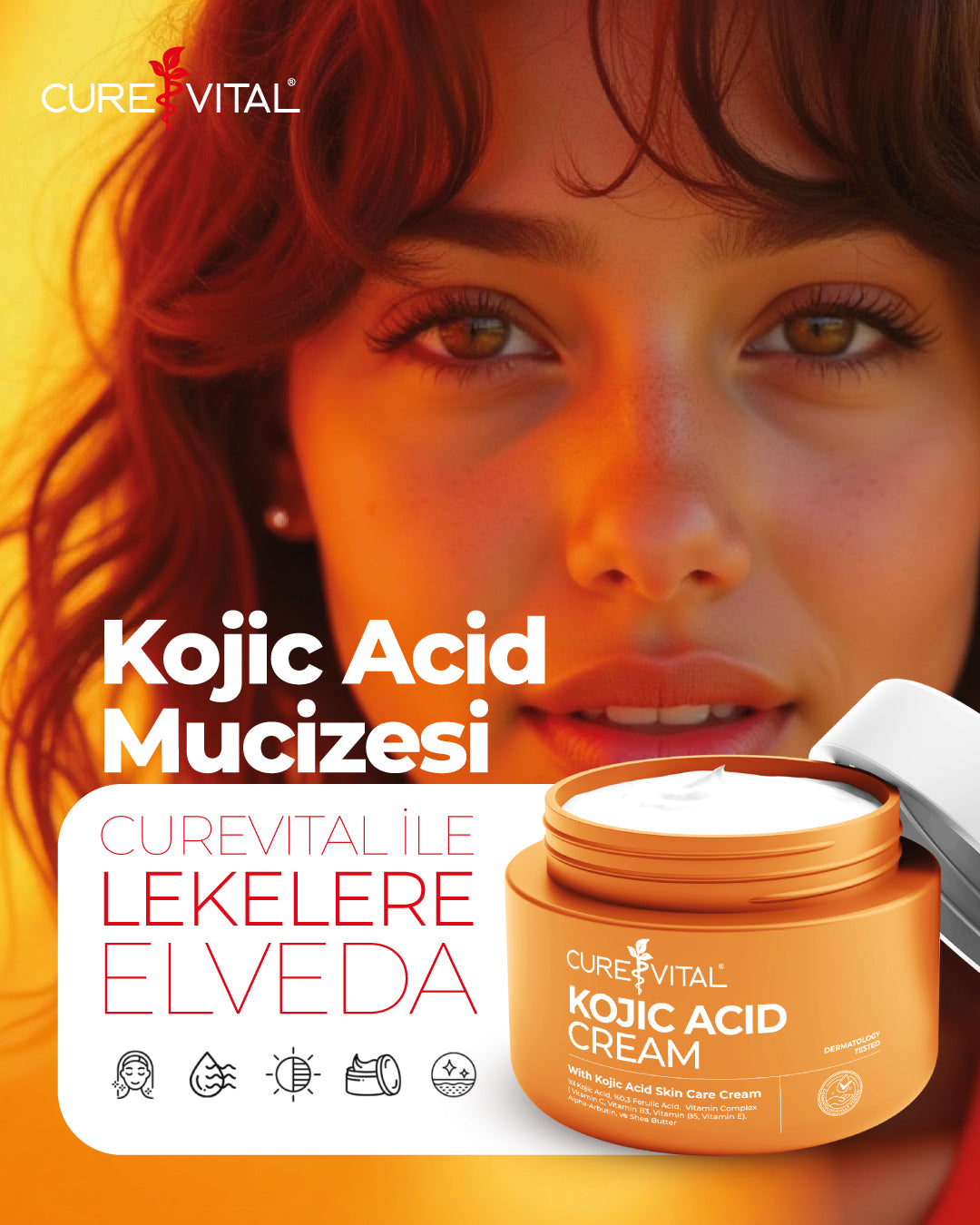 Curevital Kojic Acid Cream 50 ml – Kojik Asit İçeren Aydınlatıcı ve Beyazlatıcı Cilt Bakım Kremi