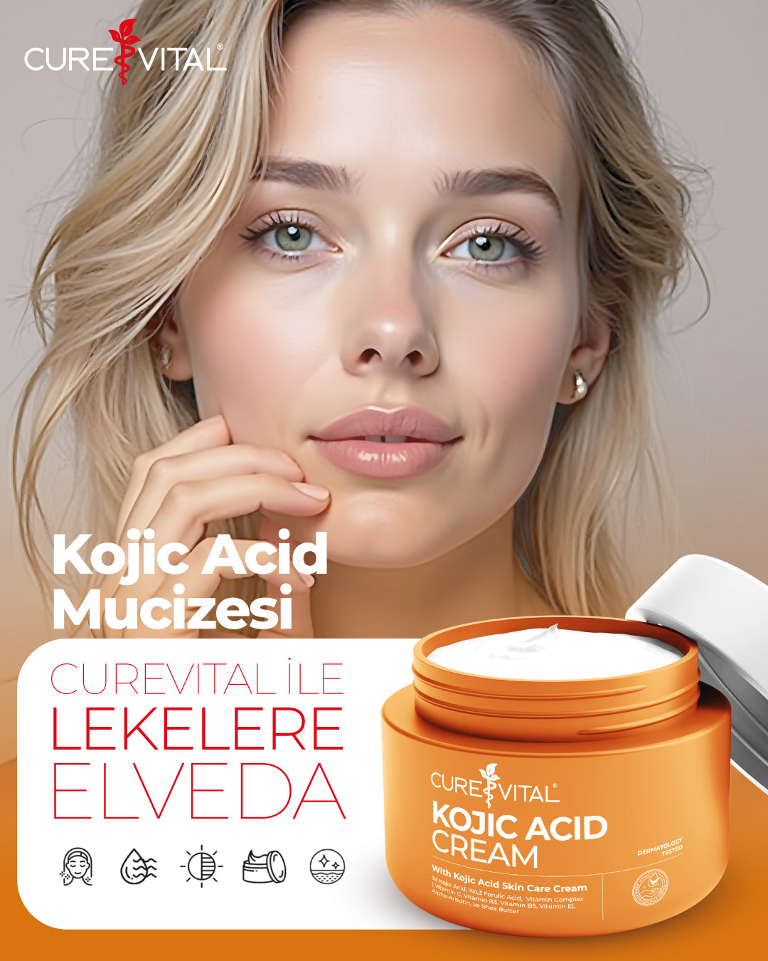 Curevital Kojic Acid Cream 50 ml – Kojik Asit İçeren Aydınlatıcı ve Beyazlatıcı Cilt Bakım Kremi