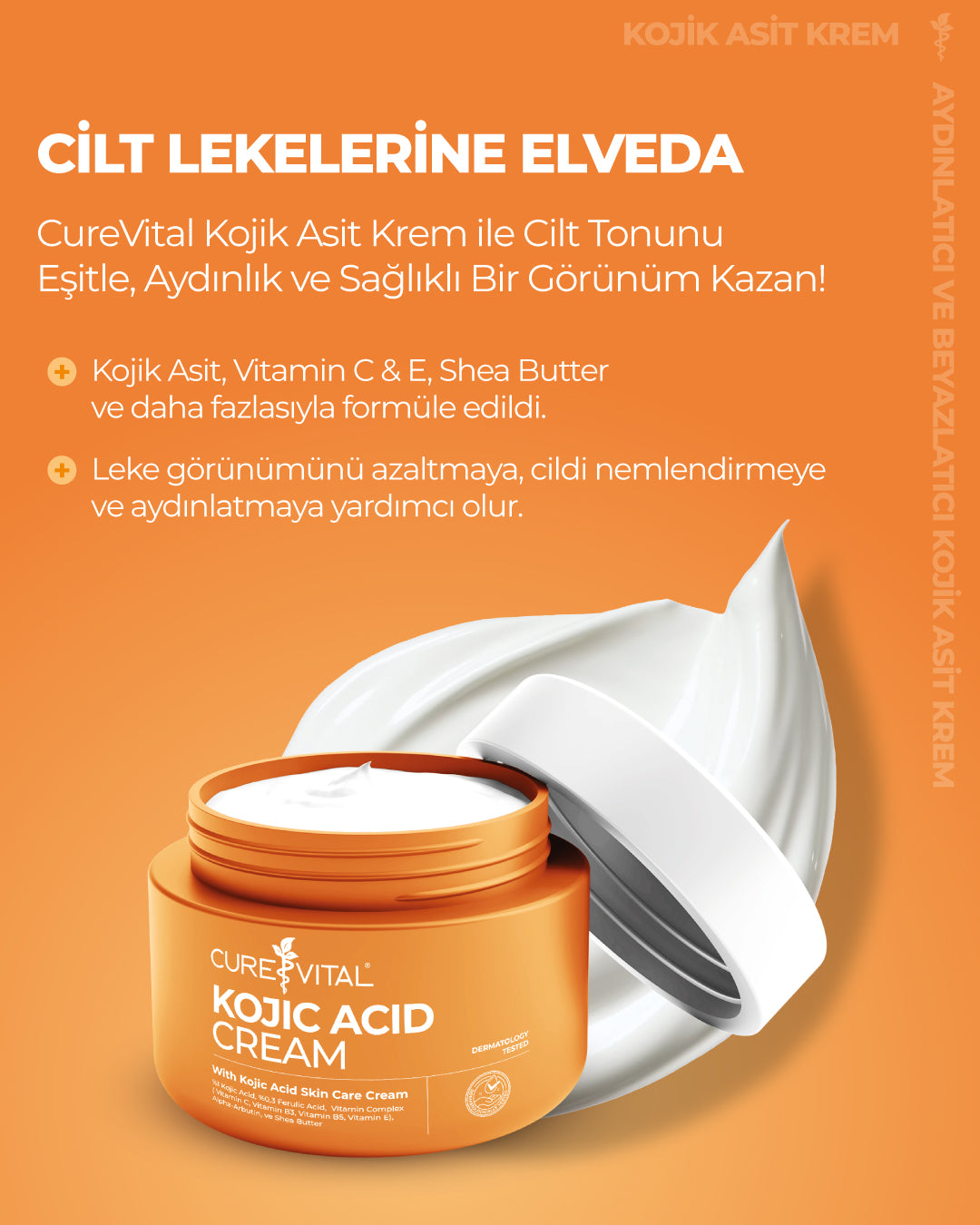 Curevital Kojic Acid Cream 50 ml – Kojik Asit İçeren Aydınlatıcı ve Beyazlatıcı Cilt Bakım Kremi