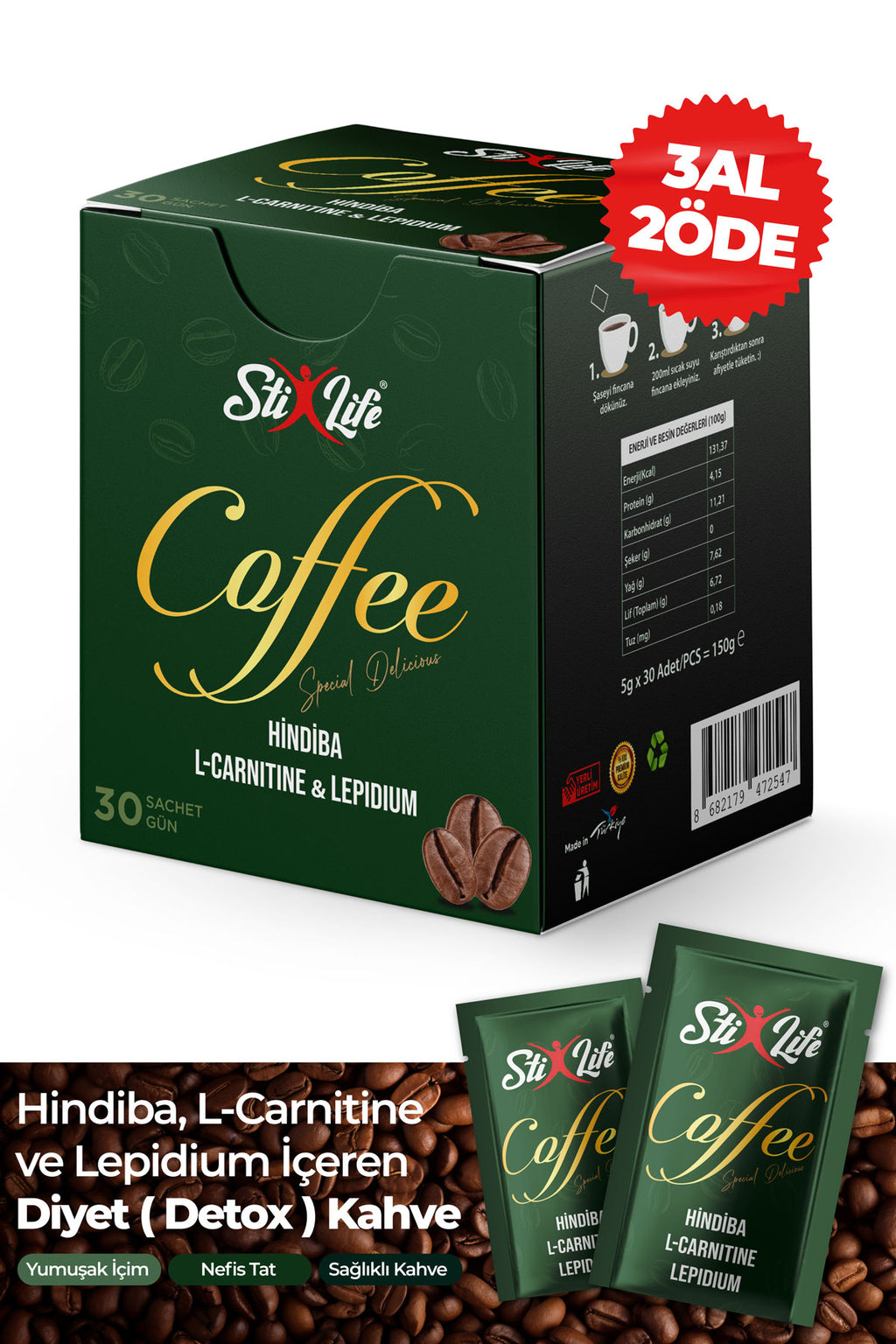 Stixlife hindiba L-carnitine lepidyum detoks kahvesi 30 günlük kullanım bitkisel zayıflama kahvesi